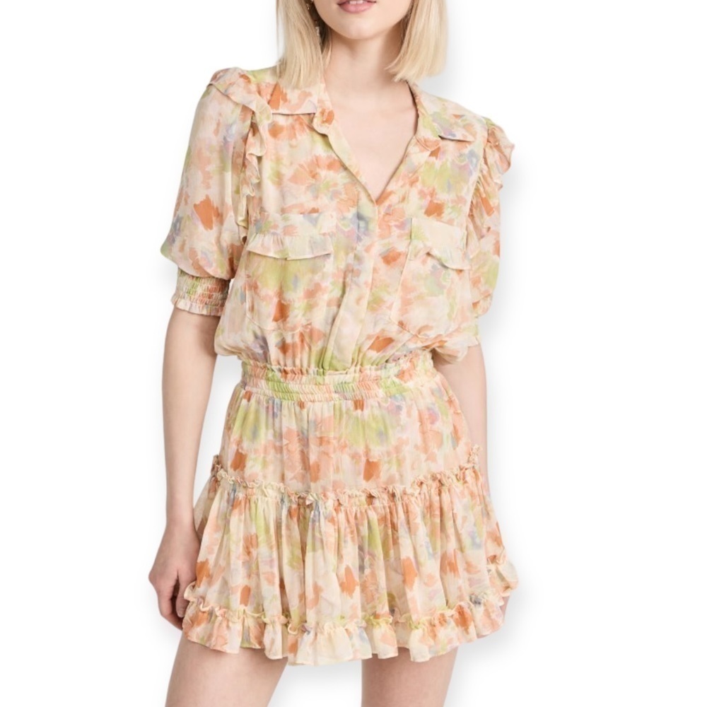 New with tag, Misa Amelie Floral Ruffled Mini Dress, Pastel Splash, Size M